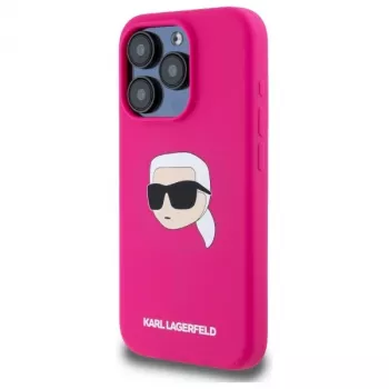 Karl Lagerfeld KLHMP15XSKHPPLF iPhone 15 Pro Max 6.7 inch Fuschia Silicone Hard Case with Karl Head Print MagSafe