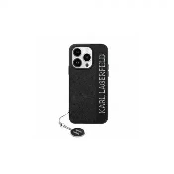 Karl Lagerfeld KLHCP15SPSAKDGCK iPhone 15 / 14 / 13 6.1 Black Hardcase Saffiano Rhinestones & Charm