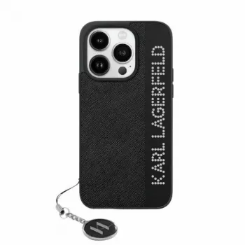 Karl Lagerfeld KLHCP15LPSAKDGCK iPhone 15 Pro 6.1 Black Hardcase Saffiano Rhinestones & Charm