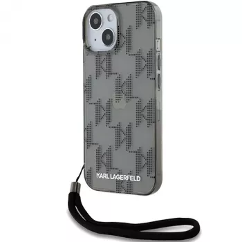 Karl Lagerfeld KLHCP15SHKDPNSK iPhone 15 / 14 / 13 6.1 Black Hardcase IML Mono KL Pattern & Cord