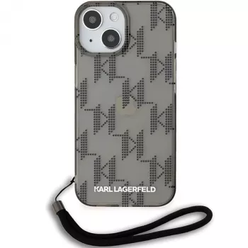 Karl Lagerfeld KLHCP15SHKDPNSK iPhone 15 / 14 / 13 6.1 Black Hardcase IML Mono KL Pattern & Cord