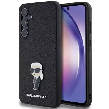 KARL LAGERFELD Ikonik Hard Case for Samsung Galaxy A55 5G - Black Glitter with Metal Pin