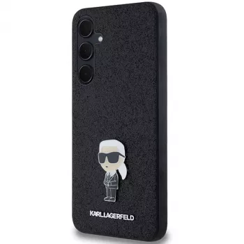 KARL LAGERFELD Ikonik Hard Case for Samsung Galaxy A55 5G - Black Glitter with Metal Pin