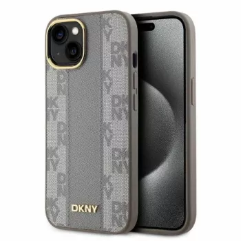 DKNY DKHMP15SPCPVSLE iPhone 15 6.1 inch Beige Hardcase Leather Checkered Mono Pattern MagSafe