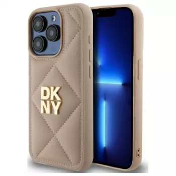 DKNY DKHCP15XPQDSLE Quilted Stack Logo Back Cover for Apple iPhone 15 Pro Max 6.7 inch Beige