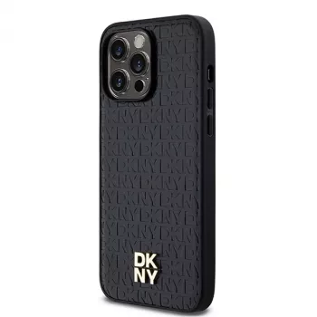 DKNY DKHMP13XPSHRPSK iPhone 13 Pro Max 6.7 Black Hardcase Leather Pattern Metal Logo MagSafe