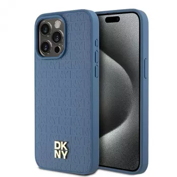 DKNY DKHMP15XPSHRPSB Hardcase Leather Monogram Pattern with Metal Logo MagSafe for iPhone 15 Pro Max 6.7 Blue