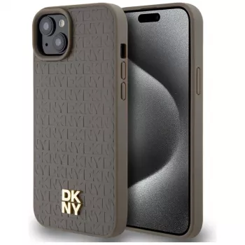 DKNY DKHMP15SPSHRPSW iPhone 15 / 14 / 13 6.1 inch Brown Hardcase Leather Pattern Metal Logo MagSafe