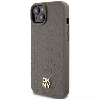 DKNY DKHMP15SPSHRPSW iPhone 15 / 14 / 13 6.1 inch Brown Hardcase Leather Pattern Metal Logo MagSafe