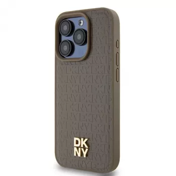 DKNY DKHMP15XPSHRPSW Hard Case for Apple iPhone 15 Pro Max 6.7 inch Brown Leather Pattern with Metal Logo MagSafe