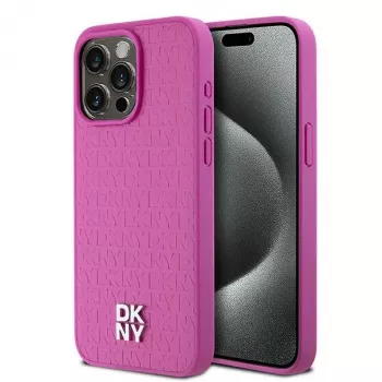 DKNY DKHMP15XPSHRPSP iPhone 15 Pro Max 6.7 inch Pink Hardcase Leather Monogram Pattern Metal Logo MagSafe