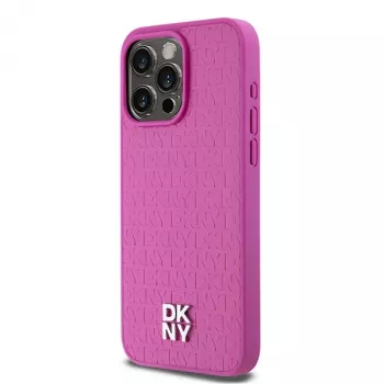 DKNY DKHMP15XPSHRPSP iPhone 15 Pro Max 6.7 inch Pink Hardcase Leather Monogram Pattern Metal Logo MagSafe
