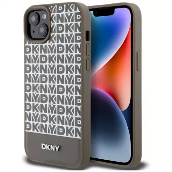 DKNY DKHMP15SPSOSPW iPhone 15 / 14 / 13 6.1 inch Brown Hardcase Leather Printed Pattern Metal Logo MagSafe
