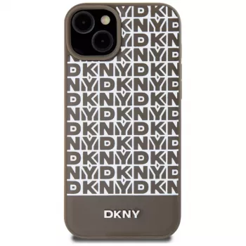 DKNY DKHMP15SPSOSPW iPhone 15 / 14 / 13 6.1 inch Brown Hardcase Leather Printed Pattern Metal Logo MagSafe