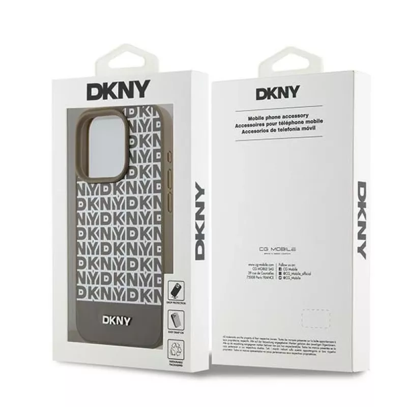 DKNY DKHMP15XPSOSPW Hardcase Leather Printed Pattern Metal Logo MagSafe for iPhone 15 Pro Max 6.7 inch Brown