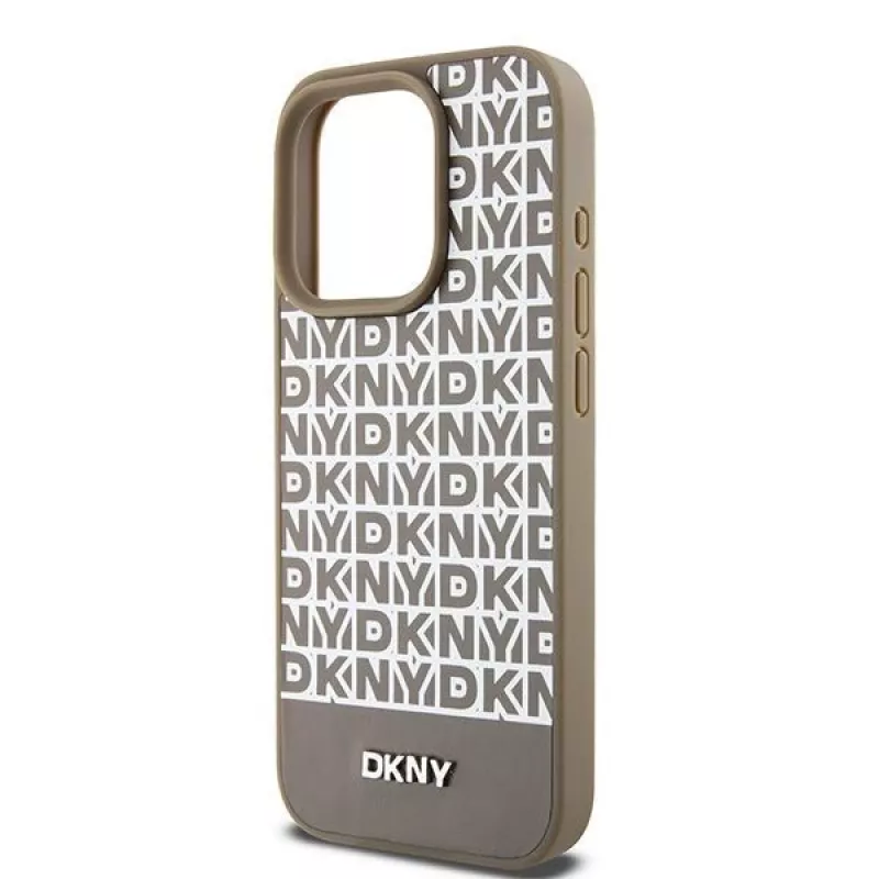DKNY DKHMP15XPSOSPW Hardcase Leather Printed Pattern Metal Logo MagSafe for iPhone 15 Pro Max 6.7 inch Brown