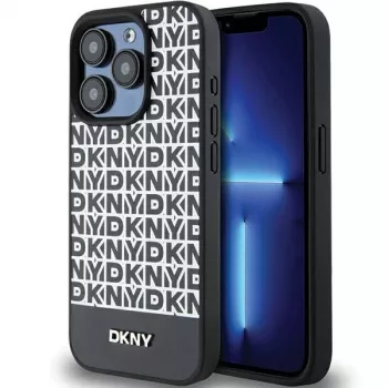 DKNY DKHMP15LPSOSPK Hard Case for Apple iPhone 15 Pro 6.1 inch Leather Printed Pattern Metal Logo MagSafe Black