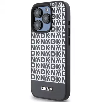 DKNY DKHMP15LPSOSPK Hard Case for Apple iPhone 15 Pro 6.1 inch Leather Printed Pattern Metal Logo MagSafe Black