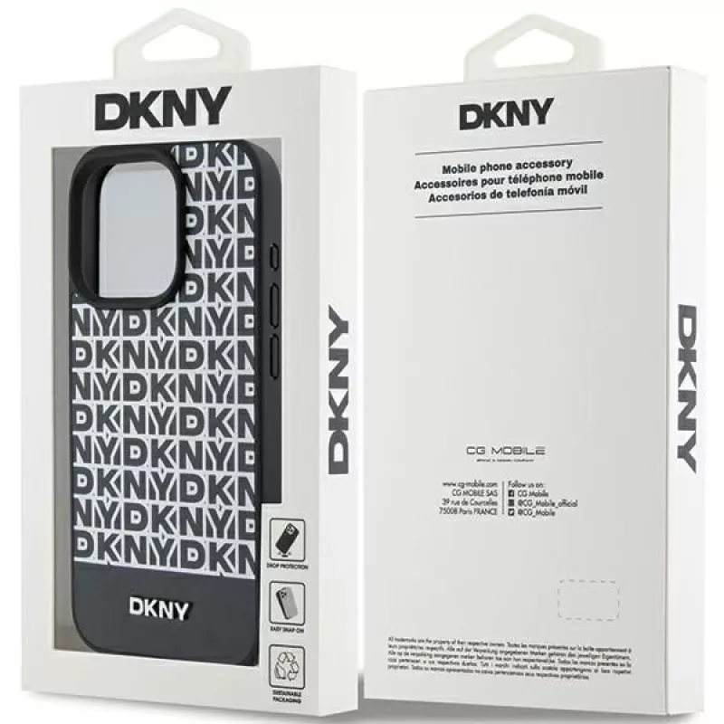 DKNY DKHMP15XPSOSPK Hardcase Leather Printed Pattern Metal Logo MagSafe for iPhone 15 Pro Max 6.7 Black