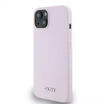 DKNY DKHMP14SSMCHLP Liquid Silicone Hardcase with Metal Logo MagSafe for iPhone 13/14/15 6.1 inch Pink