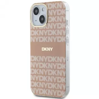 DKNY DKHMP15MHRHSEP Hard Case for Apple iPhone 15 Plus / 14 Plus 6.7 inch Pink IML Mono & Stripe MagSafe