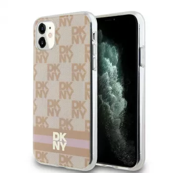 DKNY DKHMN61HCPTSP Hard Case for iPhone 11 / XR 6.1 inch Pink Checkered Mono Pattern & Printed Stripes MagSafe
