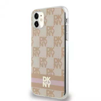 DKNY DKHMN61HCPTSP Hard Case for iPhone 11 / XR 6.1 inch Pink Checkered Mono Pattern & Printed Stripes MagSafe