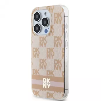 DKNY DKHMP13LHCPTSP Hard Case for Apple iPhone 13 Pro / 13, Pink Checkered Mono Pattern & Printed Stripes, MagSafe