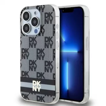 DKNY DKHMP13XHCPTSK Hard Case for Apple iPhone 13 Pro Max 6.7 inch, Black Checkered Mono Pattern & Printed Stripes, MagSafe Compatible