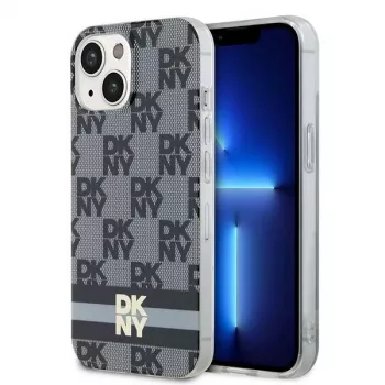 DKNY DKHMP15MHCPTSK Hardcase for iPhone 15 Plus / 14 Plus 6.7 inch Black Checkered Mono Pattern & Printed Stripes MagSafe
