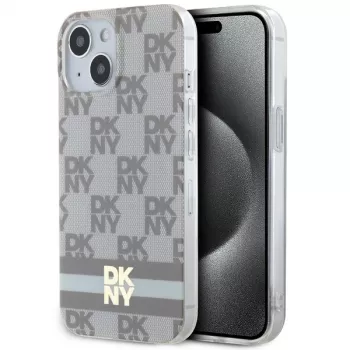 DKNY DKHMP14SHCPTSE Hard Case for iPhone 14/15/13 6.1 inch Beige Checkered Mono Pattern & Printed Stripes MagSafe