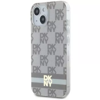 DKNY DKHMP14SHCPTSE Hard Case for iPhone 14/15/13 6.1 inch Beige Checkered Mono Pattern & Printed Stripes MagSafe