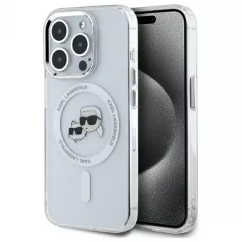 Karl Lagerfeld KLHMP15XHLSKCH Hardcase IML Metal Karl & Choupette Head MagSafe for iPhone 15 Pro Max 6.7 inch White