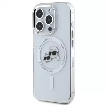Karl Lagerfeld KLHMP15XHLSKCH Hardcase IML Metal Karl & Choupette Head MagSafe for iPhone 15 Pro Max 6.7 inch White