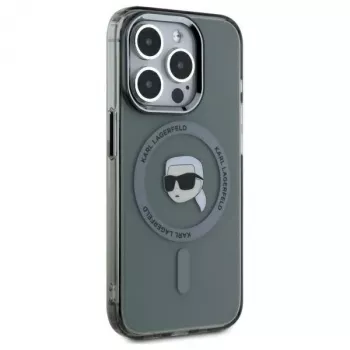 Karl Lagerfeld KLHMP15LHLSKIK Hardcase for Apple iPhone 15 Pro 6.1 inch Black IML Metal Karl Head MagSafe