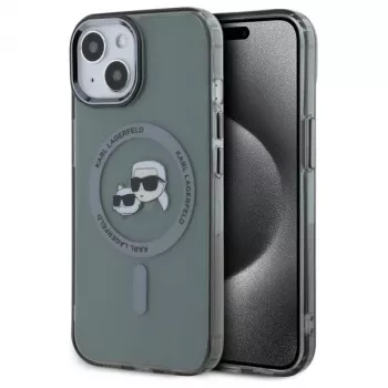 Karl Lagerfeld KLHMP15SHLSKCK Hardcase IML Metal Karl & Choupette Head MagSafe for Apple iPhone 15 6.1 inch Black