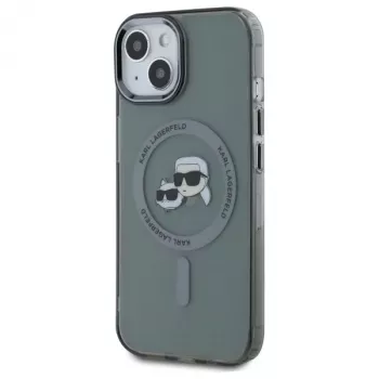 Karl Lagerfeld KLHMP15SHLSKCK Hardcase IML Metal Karl & Choupette Head MagSafe for Apple iPhone 15 6.1 inch Black