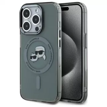 Karl Lagerfeld KLHMP15LHLSKCK Hardcase for iPhone 15 Pro 6.1 inch Black IML Metal Karl & Choupette Head MagSafe