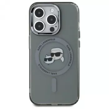Karl Lagerfeld KLHMP15LHLSKCK Hardcase for iPhone 15 Pro 6.1 inch Black IML Metal Karl & Choupette Head MagSafe