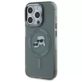 Karl Lagerfeld KLHMP15XHLSKCK iPhone 15 Pro Max 6.7 inch Hardcase IML Metal Karl & Choupette Head MagSafe Black