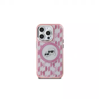 Karl Lagerfeld KLHMP15SHMCKMHP iPhone 15 6.1 inch Pink IML Monogram Karl & Choupette Head MagSafe Case