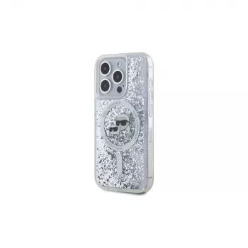 Karl Lagerfeld KLHMP15LLGKCSGH iPhone 15 Pro 6.1 Hard Case Transparent Liquid Glitter Karl & Choupette Head MagSafe