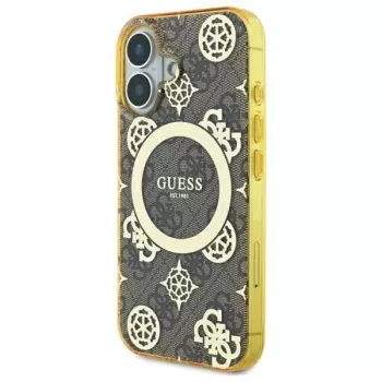 Guess GUHMP16SH4PYEEW Hard Case for Apple iPhone 16 6.1 inch Brown Peony On 4G Background MagSafe