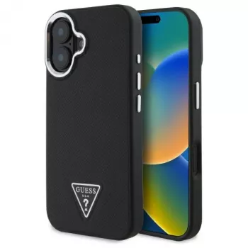 Guess Grained Triangle MagSafe Hard Case for Apple iPhone 16 Plus - Black