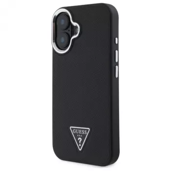 Guess Grained Triangle MagSafe Hard Case for Apple iPhone 16 Plus - Black
