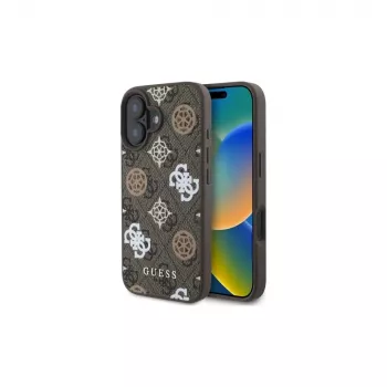 Guess Peony On 4G Background MagSafe Case for iPhone 16 (Brown)