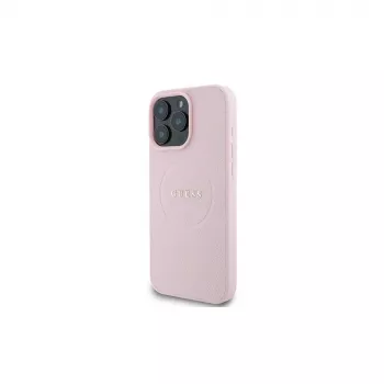 Guess Grained Ring Hardcase for Apple iPhone 15 Pro Max 6.7 inch Pink MagSafe