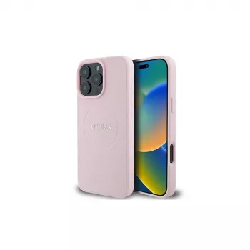 Guess GUHMP16LPGHSMMP iPhone 16 Pro 6.3 inch Pink Hardcase Grained Ring MagSafe