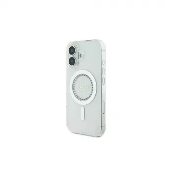 Guess GUHMP16SPFTDTEH Hardcase IML Rhinestones MagSafe for Apple iPhone 16 6.1 inch White