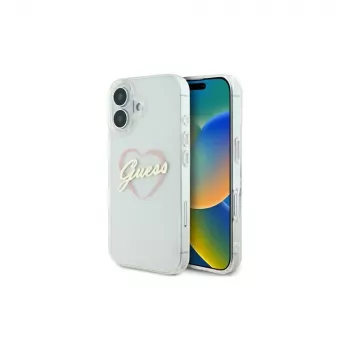 Guess GUHCP16MHCHGSPT Hard Case for Apple iPhone 16 Plus, Transparent, IML Heart Pattern
